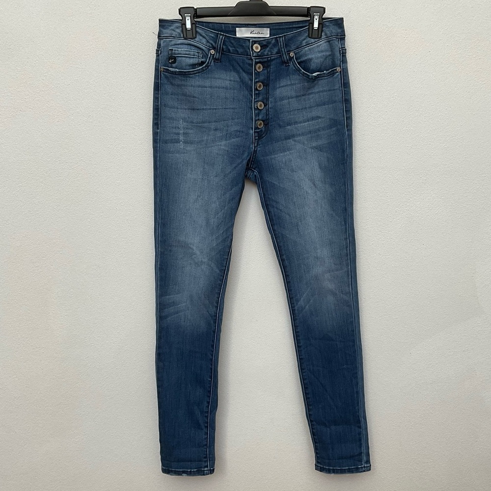 Kancan Worn Dark Wash Exposed Buttonfly Skinny Jeans Size 9/28 Basic